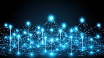 Obraz premium Abstract Blue Network Connection Glowing Nodes and Lines on Dark Background