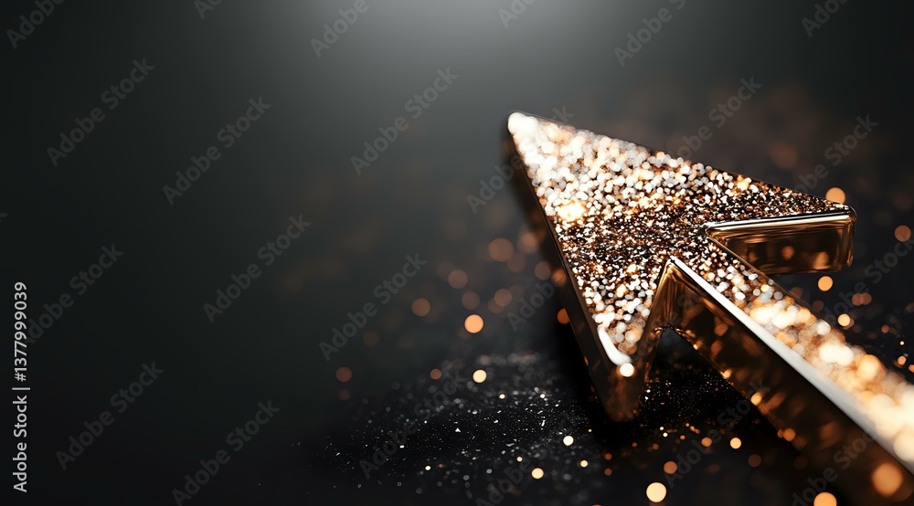 Poster glowing golden arrow points upward against dark background with sparkling particles and bokeh lights