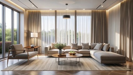 Modern Living Room Interior Design with Neutral Tones and Abundant Natural Light