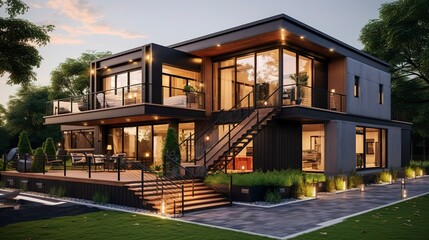 Fototapeta premium A photo of a triple-story modular house design. ,