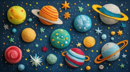 Whimsical Yarn Planet Universe - Cosmic Craft Art