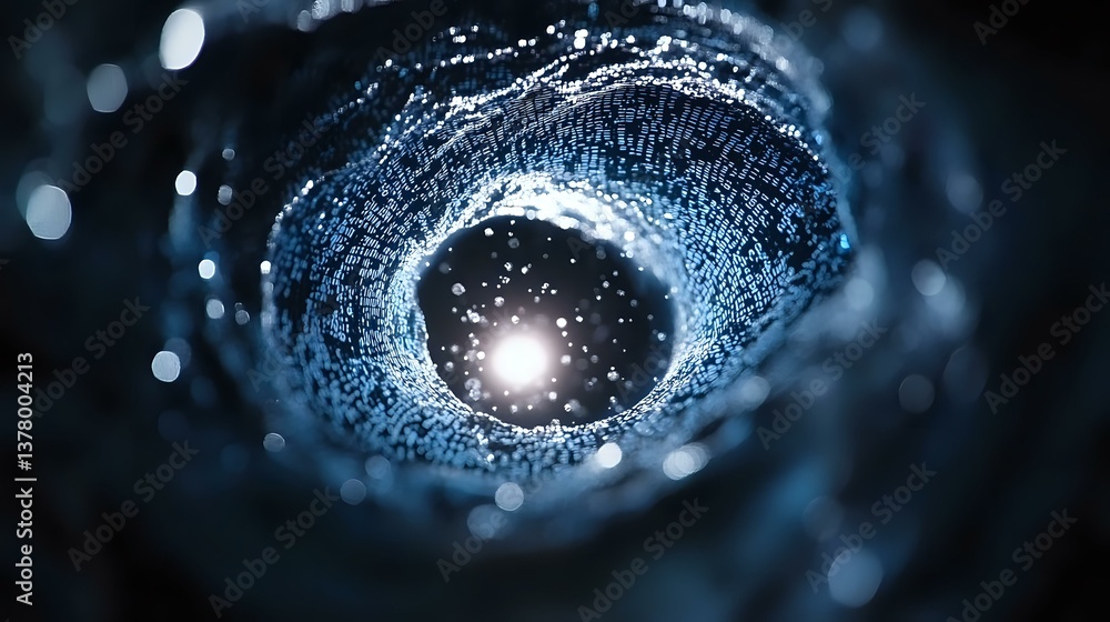 Aufkleber mysterious cosmic spiral formation in deep blue tones with glowing center point and particle effects