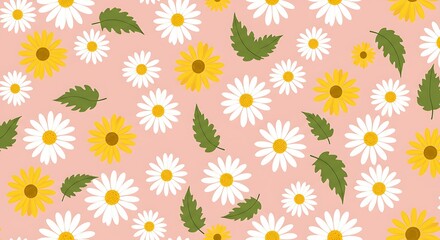 Daisies And Sunflowers Delightful Pink Floral Pattern AI Generated