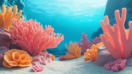 Colorful Coral Reef Scene with Vibrant Underwater Flora and Fauna