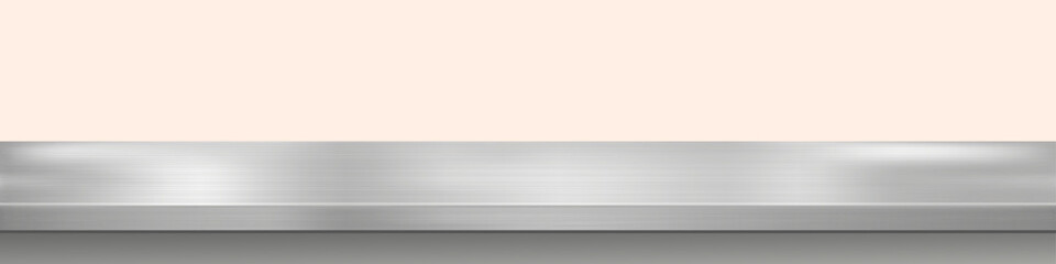 Wide silver metal kitchen desk, countertop, table, bar desk vector illustration