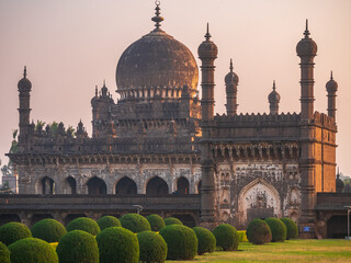 Sunset view of Ibrahim Rouza islamic tomb at Bijapur, famous unesco travel destination, Karnataka, India