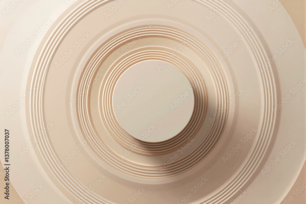 Poster Abstract circular geometric background with layered concentric rings in soft beige tones.