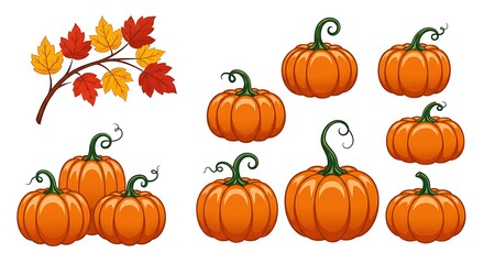 Autumn Harvest Pumpkins And Leaves Vibrant Fall Illustration AI Generated