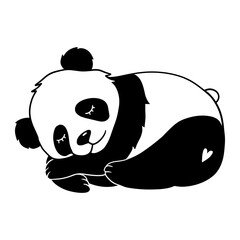 Sleeping panda baby animal characters. Cute cartoon doodle card. Hand drawn textile surface design, cut file, vector black and white illustration © liza