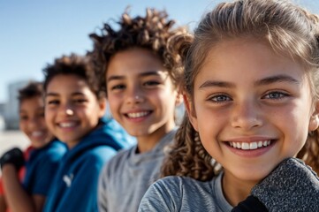 Obraz premium A group of children celebrating their success at an sports event