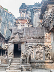 Amazing Ellora Caves detailed carvings, extraordinary rock cut temples famous unesco travel destination, India