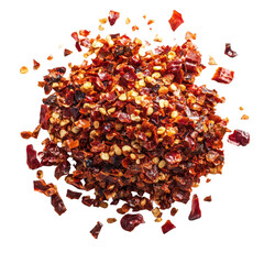 Obraz premium Crushed red chili pepper scattered on Transparent background for culinary use in various dishes, Crushed red chili pepper on PNG background