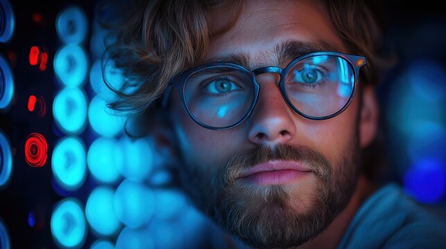 IT professional analyzing data in a server room, embodying focus and expertise in technology management.