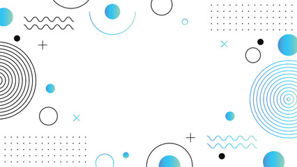 Abstract modern geometric design with blue gradient circles, lines, and patterns on a white background, Aesthetic wallpaper with Memphis element for futuristic template.