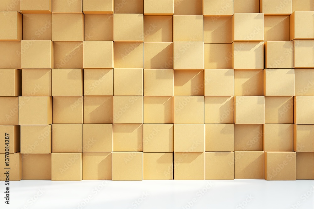 Aufkleber geometric abstract background with stacked beige cubes and shadows.