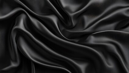 Fototapeta premium Close-up of elegant black satin fabric with soft folds
