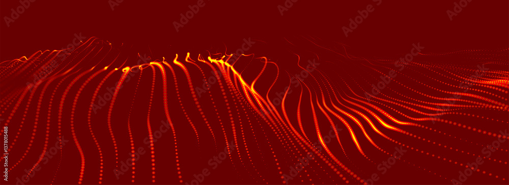 Poster futuristic dot wave. abstract digital particle wave. technology background. colored musical wave. da