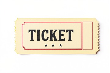 Vintage-style ticket with bold black text and red border on a light background.