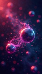 swirling digital orbs amidst chaotic mesh background, particles, glitch