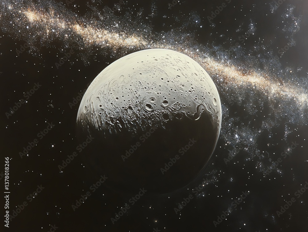 Aufkleber exploring distant planet in deep space featuring milky way galaxy