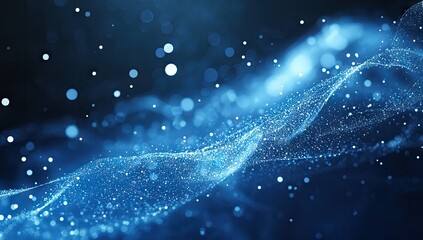 Abstract digital wave of particles in deep blue