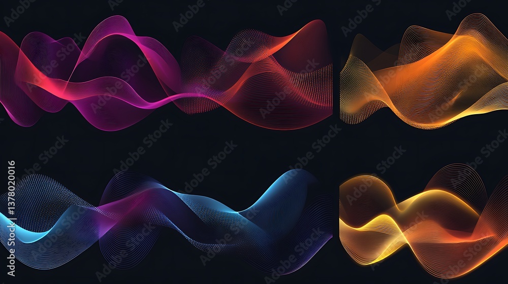 Poster abstract colorful waveforms background.