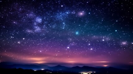 Night Sky Over Silhouetted Mountains and Distant Lights