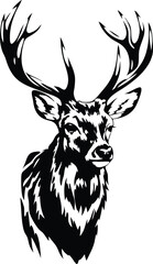 Majestic Stag Head Silhouette Black and White Deer Art