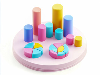 Obraz premium Toy-like 3D icons on a white background, featuring soft pastel colors and a modern, minimalist design.