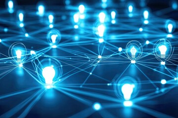 Networked ideas illuminating innovation.  Abstract concept of interconnected minds