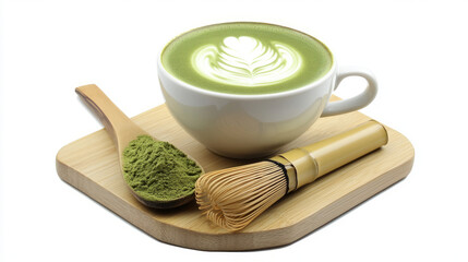 Matcha latte preparation kitchen counter beverage photography cozy atmosphere close-up view culinary art