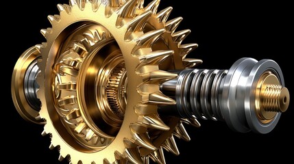 Detailed Close-Up of Glimmering Golden Gear and Mechanical Components