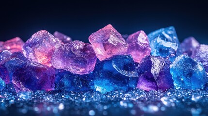 Obraz premium A cool, refreshing background of deep blue piled-up ice cubes, ideal for winter, ice, and coldness-themed projects.