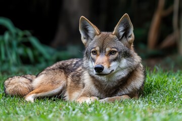 Obraz premium Brazilian Bush Dog Resting on Grass: Wild Mammal in Nature