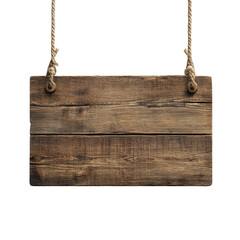 Rustic wooden signboard hanging with rope against transparent background for various decorative uses, Hanging Wooden Signboard On Transparen tBackground, white background