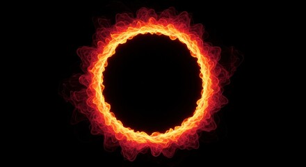 Fototapeta premium Fiery Ring of Light Abstract - Abstract of a fiery ring, glowing orange and red, set against a black background. Perfect for design elements