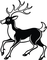 Obraz premium Majestic Black and White Deer, Antlered, Elegant, Running, Silhouette, Coat of Arms, Heraldic Design