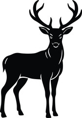 Obraz premium Majestic Stag Silhouette Black, Antlered, Wild, Nature, Wildlife, Forest, Animal, Deer, Elegant, Gra