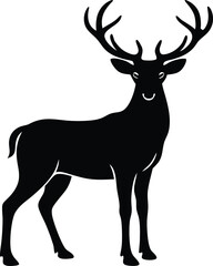 Obraz premium Majestic Black Silhouette Stag Antlers, Deer, Wildlife, Nature