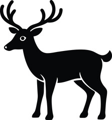 Fototapeta premium Black Silhouette Deer Icon Antlers, Mammal, Wildlife, Nature