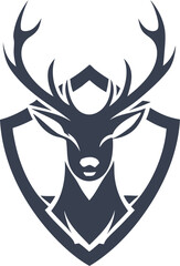 Majestic Deer Head Emblem Shield, Antlers, Wildlife Logo Design