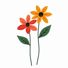 Hand drawn floral botanical illustration in Scandinavian style. Cute vector illustration of bouquet of yellow garden flowers