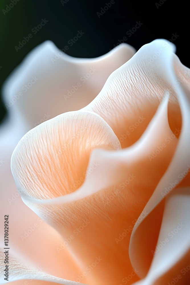 Poster delicate peach rose petals in soft focus macro photography showing gentle curves and textures with s