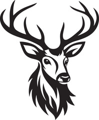 Majestic Deer Head, Antlered, Black, White, Wildlife, Nature, Graphic, Design, Symbol, Icon