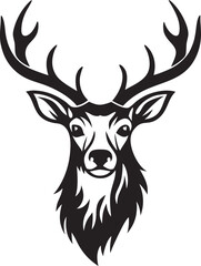 Naklejka premium Majestic Stag Head, Antlers, Black, White, Wildlife, Nature, Design, Emblem, Logo, Symbol