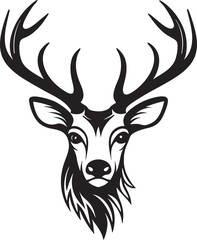 Majestic Stag Head Profile Antlered, Black, White, Wildlife Art