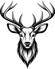 Majestic Stag Head, Antlers, Wildlife, Black, White, Graphic, Design, Nature, Art, Symbol