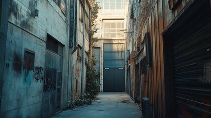 Fototapeta premium Urban Alleyway Graffitied Walls Secret Door