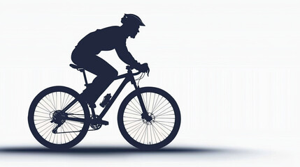 Obraz premium cyclist rides mountain bike in dynamic silhouette against light background, showcasing movement and energy