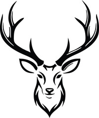 Majestic Deer Head, Antlers, Black, White, Elegant, Nature, Wildlife, Symbol, Design, Art